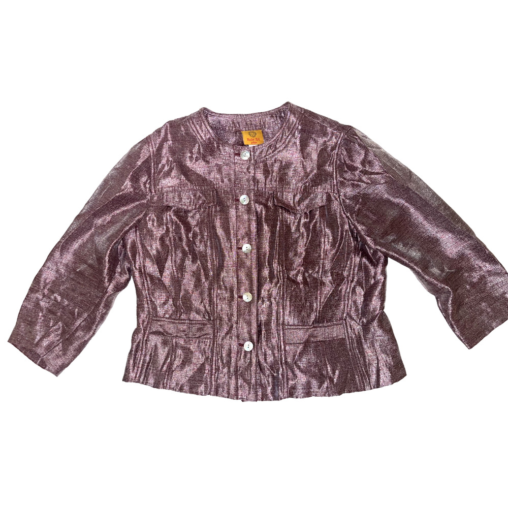 Ruby Rd Road Petite Sz 14 Burgundy Red Shimmer Jacket Blazer Pockets Button Up